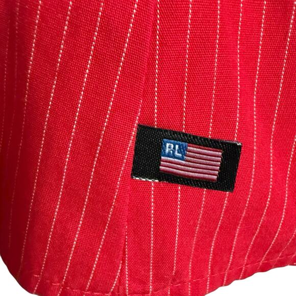 Vtg Polo Jeans Co Ralph Lauren Pinstripe Button Up Shirt Red Women's L Preppy - Picture 2 of 13